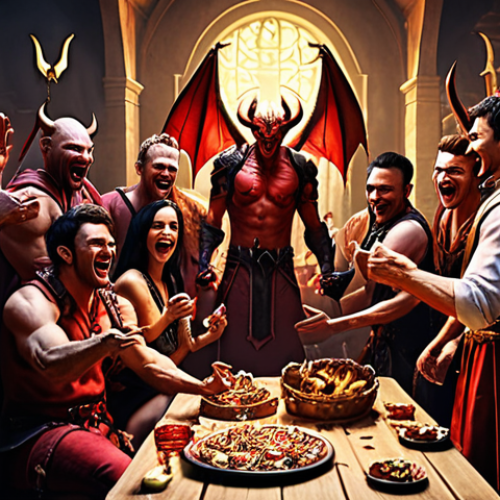 Home 15 **
A group of players in a Devil M guild celebrating after successfully completing a challenging raid. They are surrounded by loot and congratulating each other, showcasing teamwork and excitement.
**