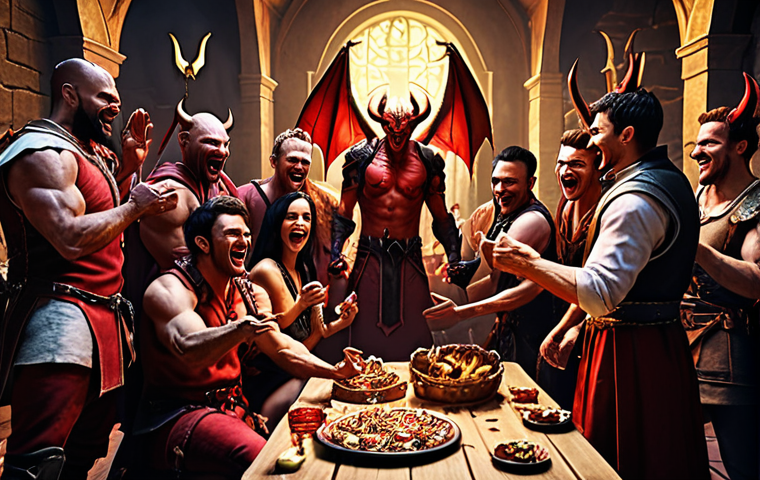 **

A group of players in a Devil M guild celebrating after successfully completing a challenging raid. They are surrounded by loot and congratulating each other, showcasing teamwork and excitement.

**