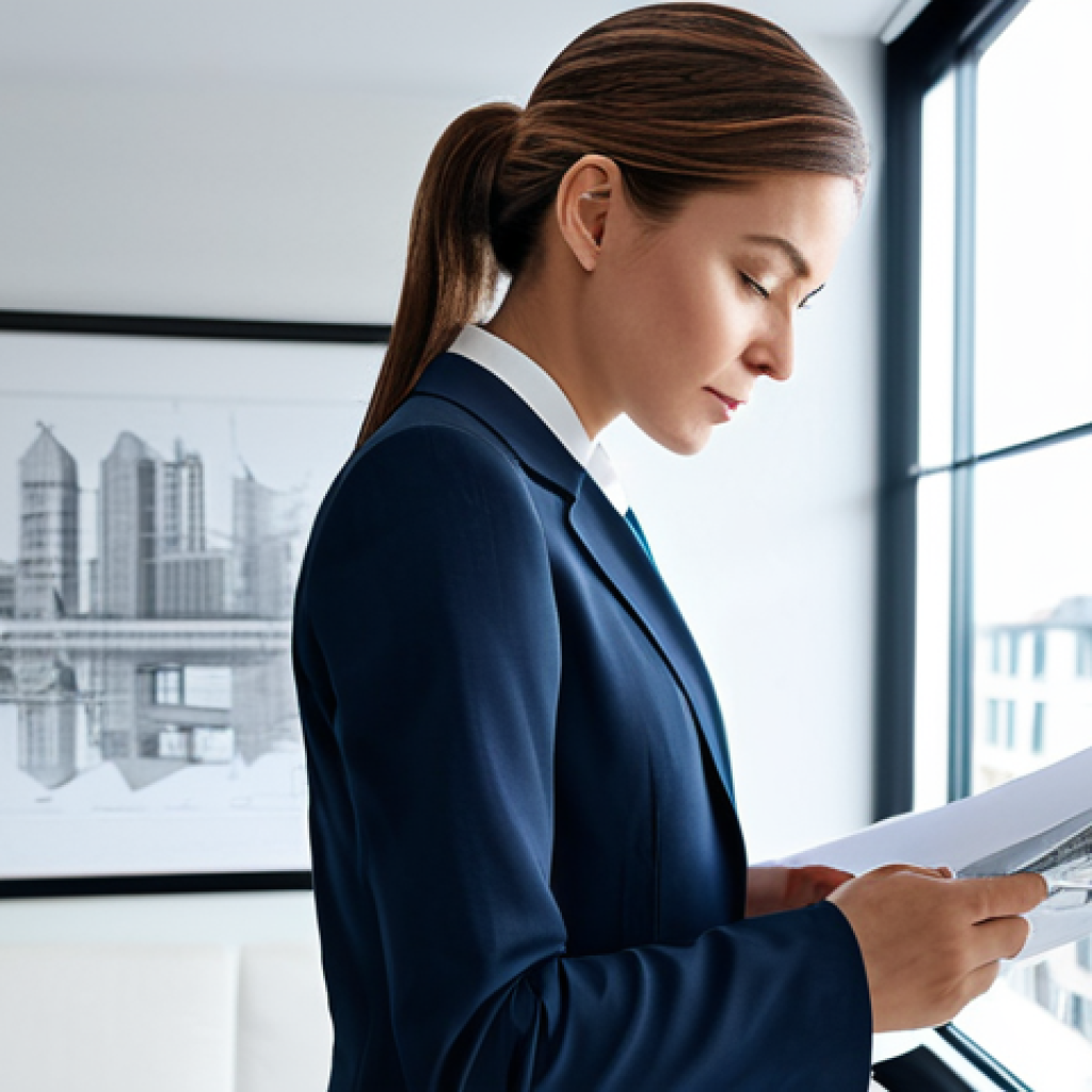 **Prompt:** A professional female architect in a modern, light-filled office, reviewing blueprints, wearing a tailored business suit, fully clothed, appropriate attire, safe for work, perfect anatomy, correct proportions, natural pose, high resolution, detailed rendering.