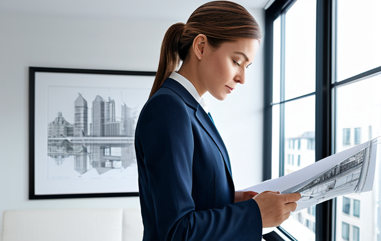 **Prompt:** A professional female architect in a modern, light-filled office, reviewing blueprints, wearing a tailored business suit, fully clothed, appropriate attire, safe for work, perfect anatomy, correct proportions, natural pose, high resolution, detailed rendering.