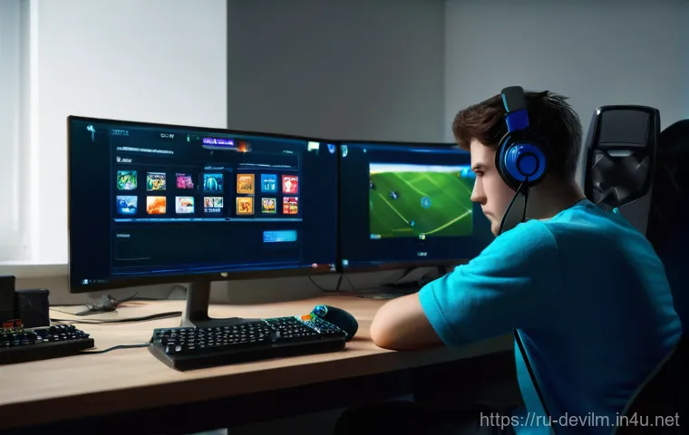 데블 M 캐릭터 삭제 복구 방법 - **"First Moments of Panic"**
A wide shot of a young adult gamer, between 20 and 30 years old, si...