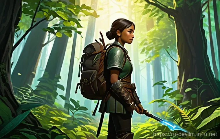 데블 M 채집 및 제작 스킬 - **Prompt: Diligent Resource Collector in a Verdant Forest**
A focused female adventurer, dressed...