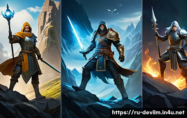 데블 M 퀘스트 공략 가이드 - Here are three detailed image generation prompts in English, designed to capture the essence of adve...